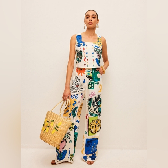 Commense Pants - Commense Graphic Print Wide Leg Pants Sz M